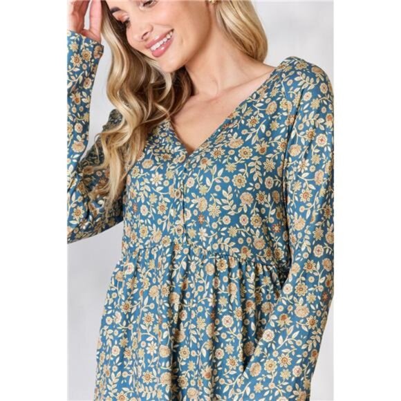 Heimish Full Size Floral Half Button Long Sleeve Blouse - Picture 5 of 10